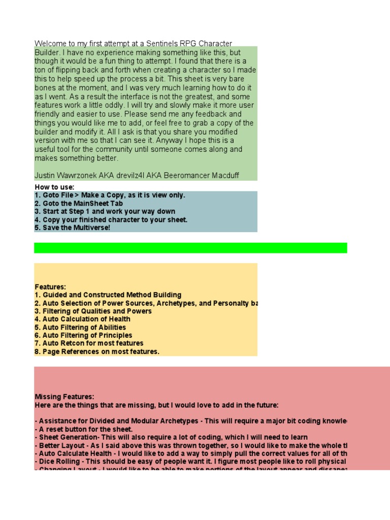 Sentinels RPG Character Builder Guide | PDF