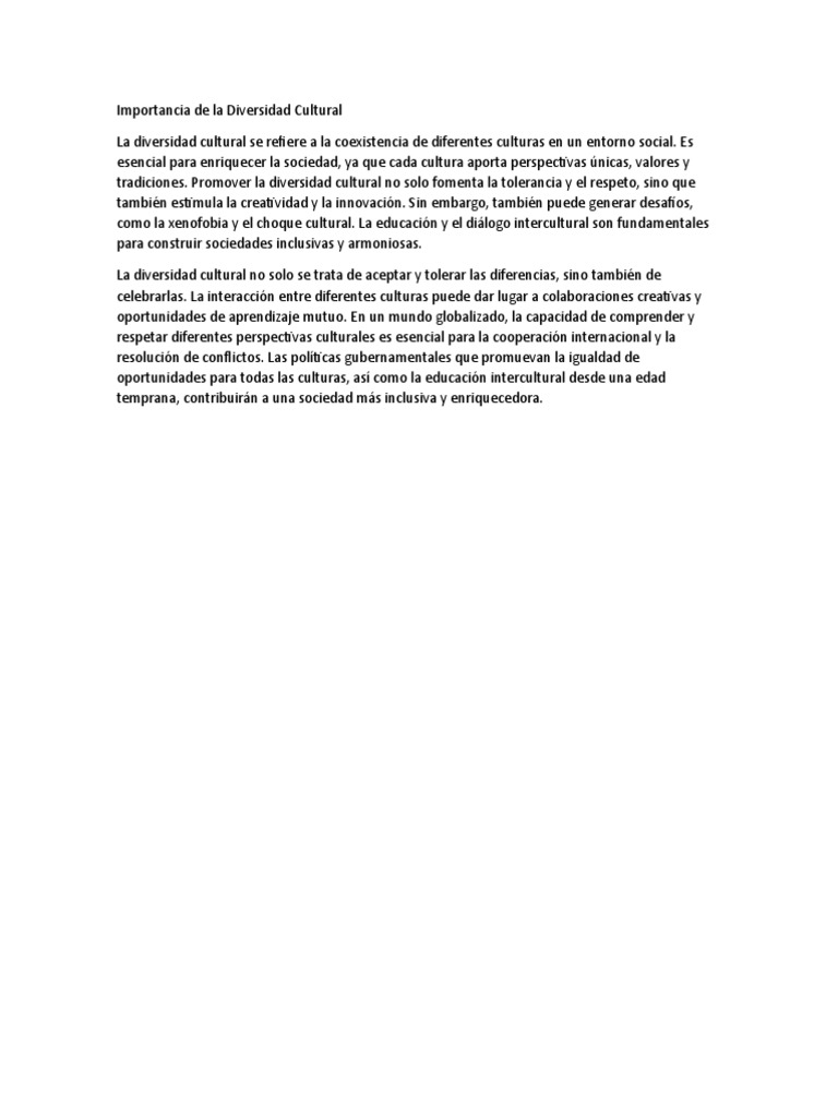 Importancia de la Diversidad Cultural | PDF