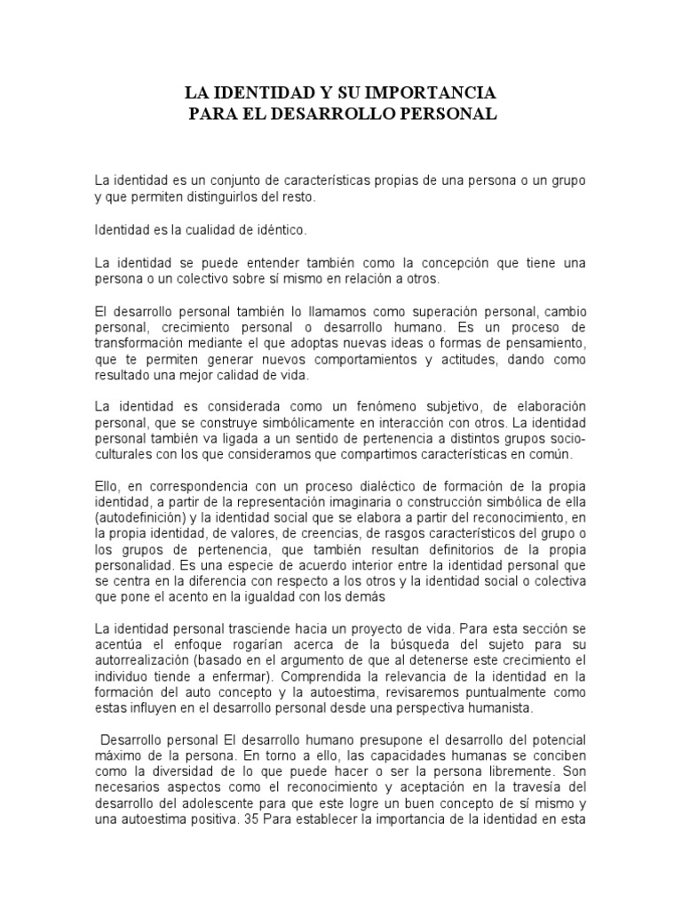 Importancia de la Identidad en el Desarrollo Personal | PDF ...