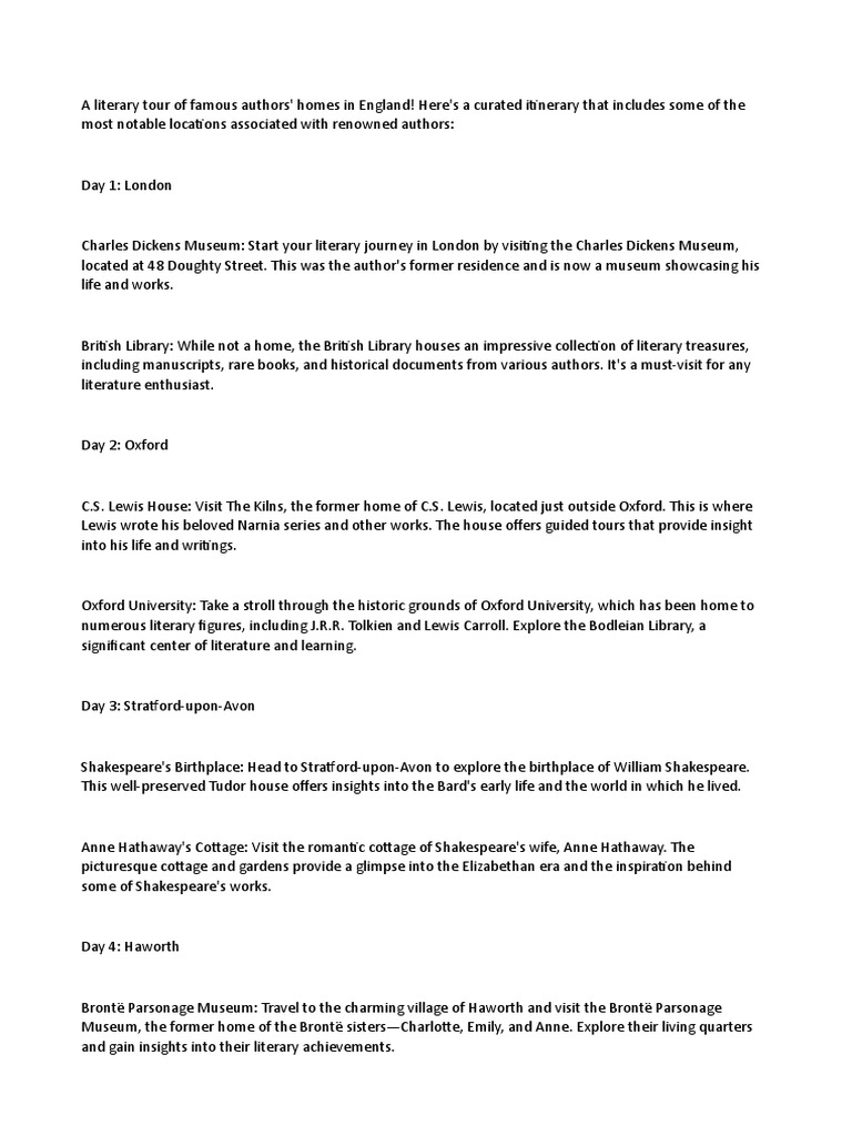 A literary tour of famous authors pdf bront family university of