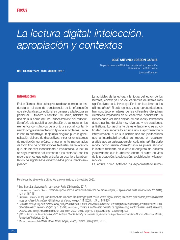 La Lectura Digital Pdf Información Memoria