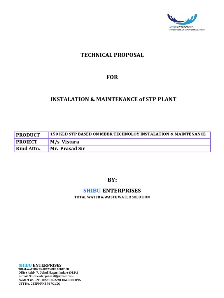 STP Plant Proposal for Vistara | PDF | Sewage Treatment | Water