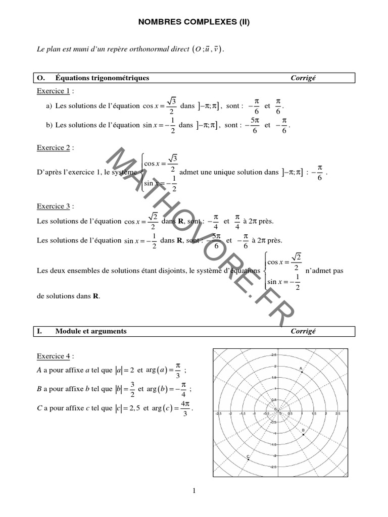 Exercices Corrigés sur Nombres Complexes | PDF | Nombre complexe ...
