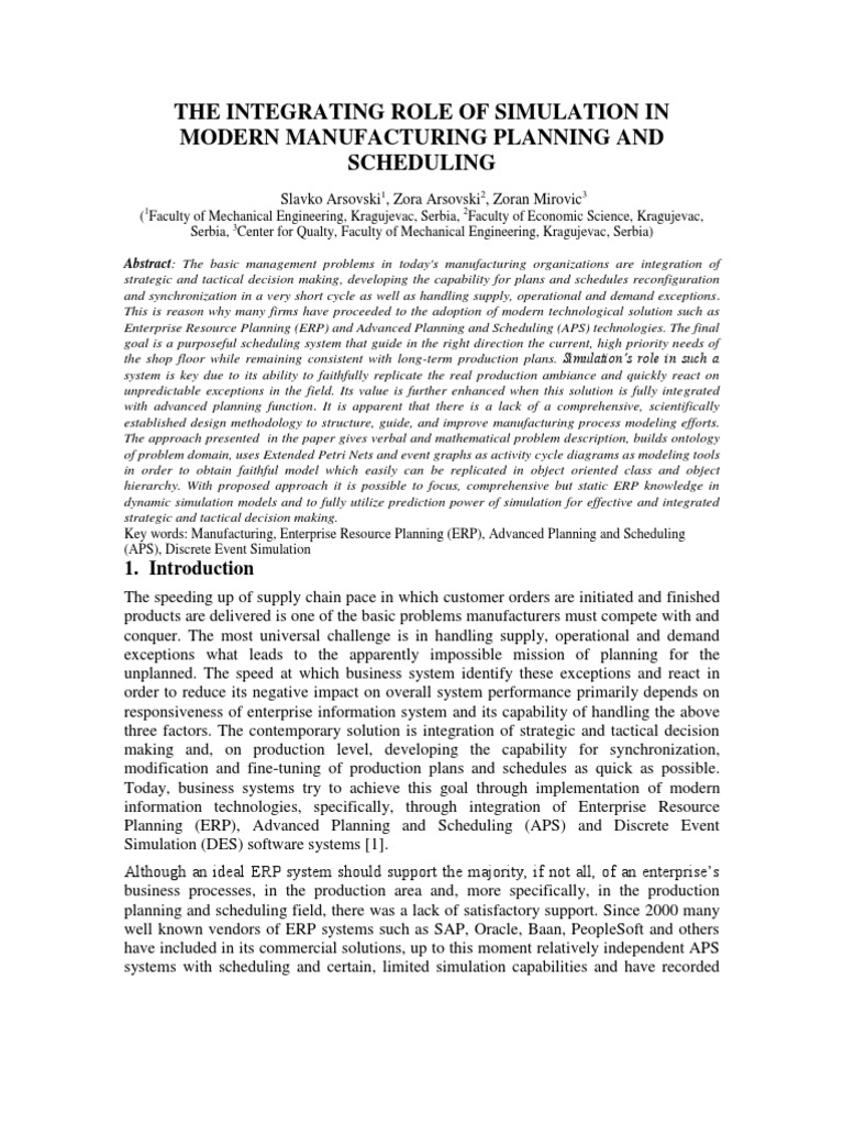 Simulation in Advanced Production Scheduling | PDF | Enterprise ...