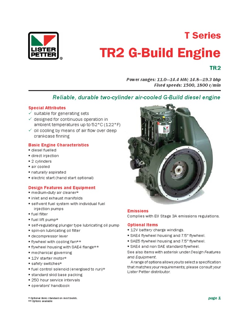 Lister Petter TR2 Diesel Engine Overview | PDF | Diesel Engine | Horsepower