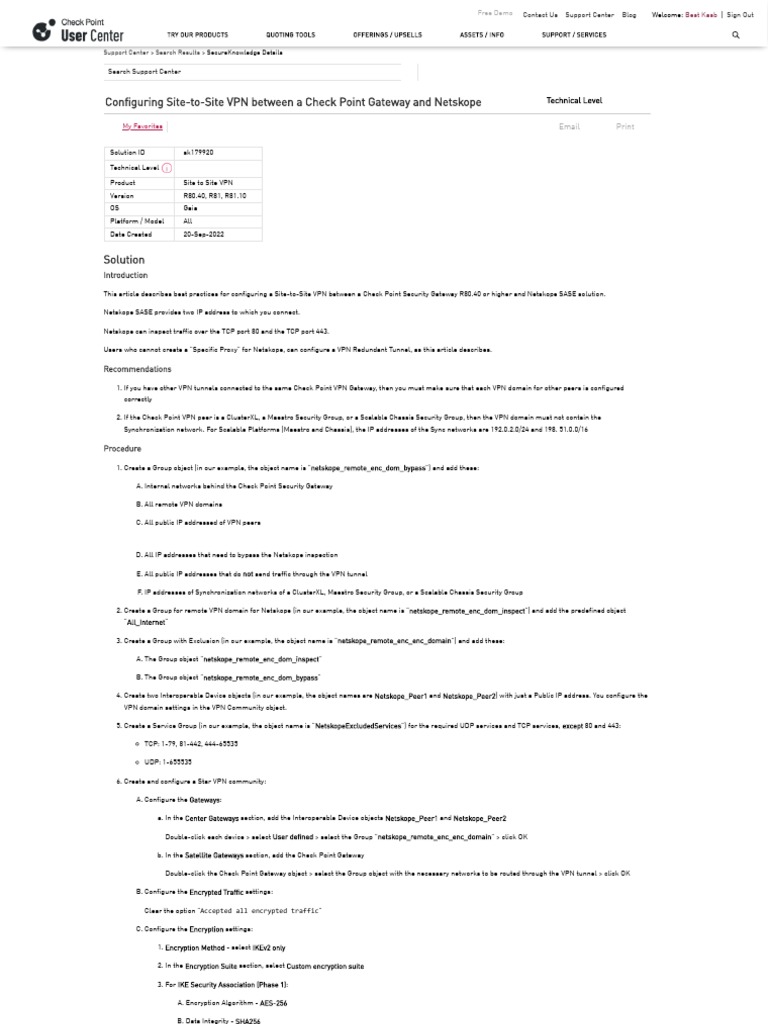 Configuring SitetoSite VPN Between A Check Point Gateway and Netskope