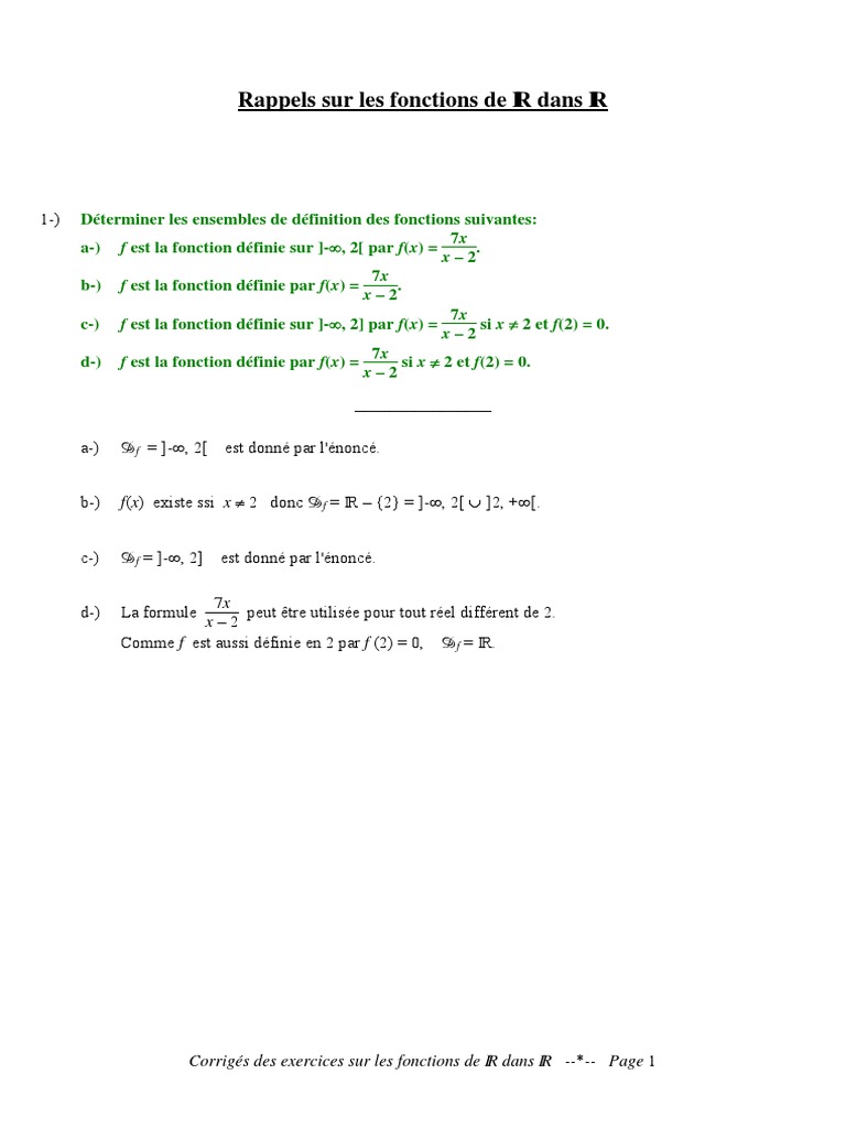 Ensembles de définition des fonctions réelles | PDF | Asymptote ...