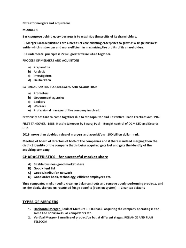 Mergers and Acquisitions Overview | PDF | Mergers And Acquisitions ...