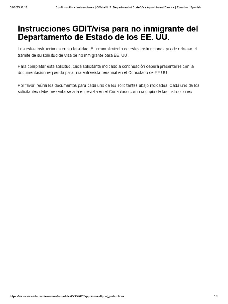 Confirmaci n e instrucciones official u s department of state visa