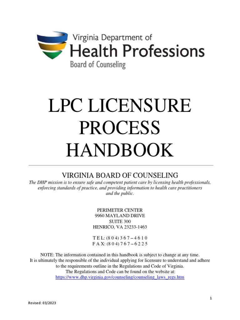 LPC Licensure Process Handbook PDF Psychotherapy Licensure