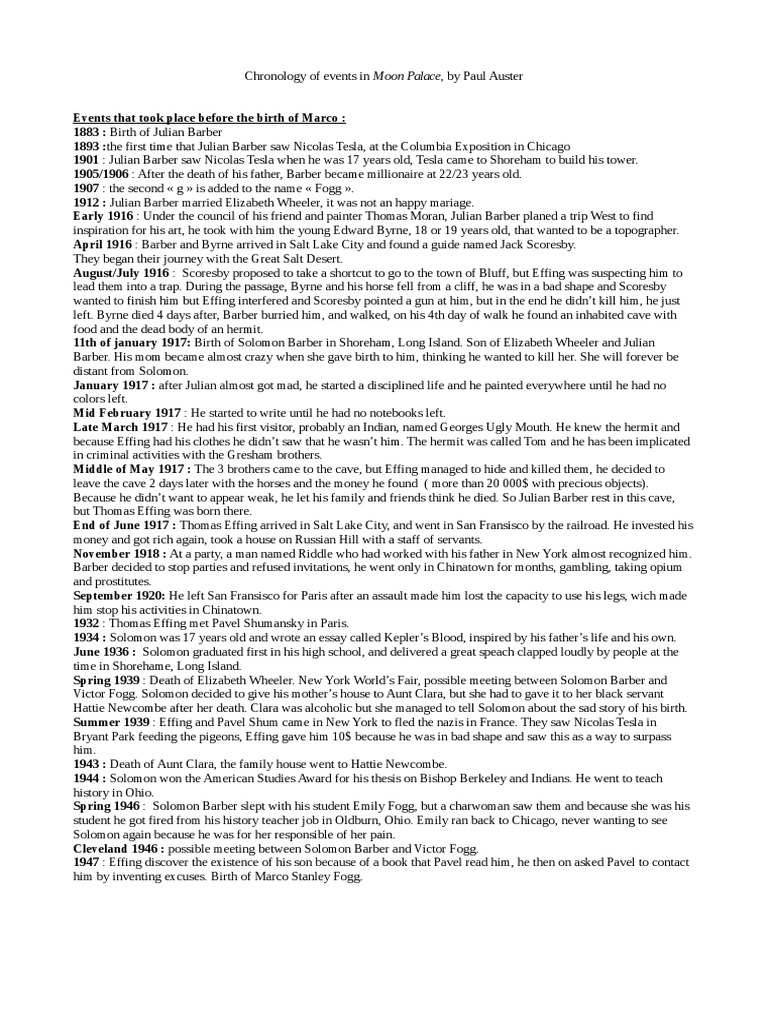 Chronology Moon Palace PDF