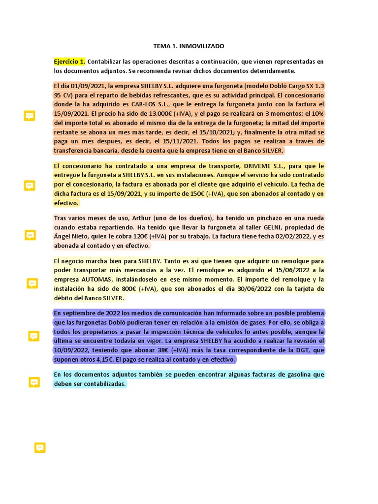 Inmovilizado - Práctica Subrayada | PDF | Factura