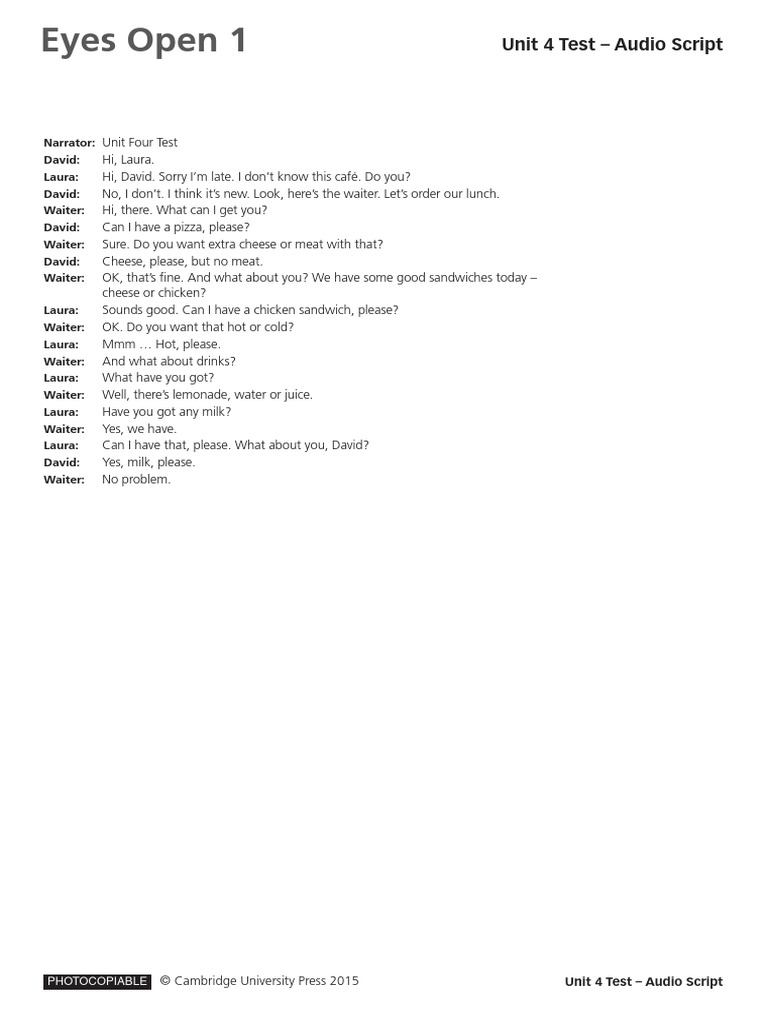 Unit 4 Test Audio Script | PDF