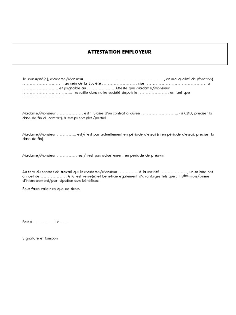 Attestation Employeur Modèle | PDF