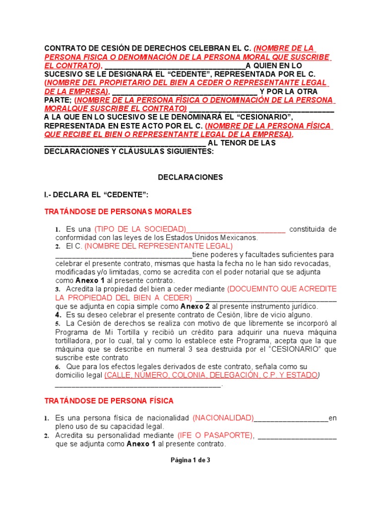 Contrato de Cesion de Derechos PDF Propiedad Nacionalidad