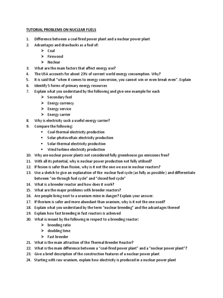 Tutorial problems on nuclear fuels pdf nuclear power nuclear reactor