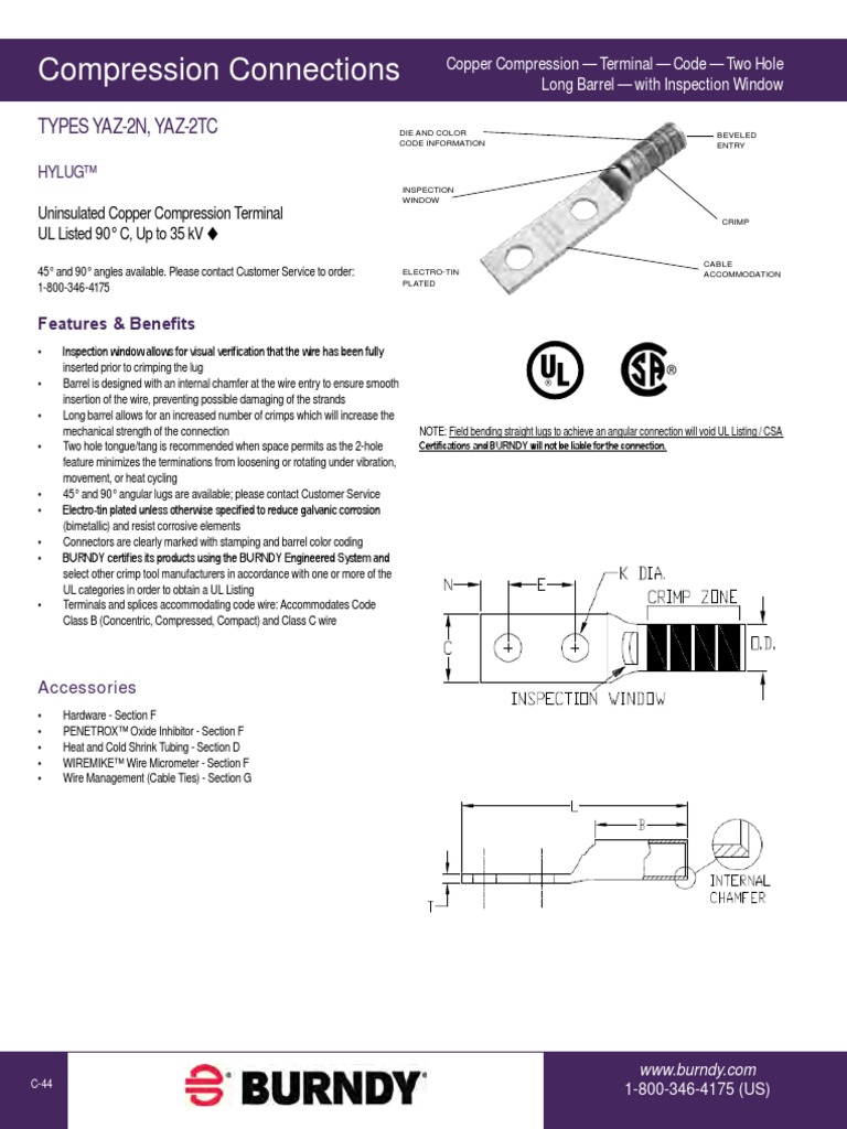 BURNDY_Master_Catalog 2 hole long barrel lugs | PDF | Wire | Electrical ...