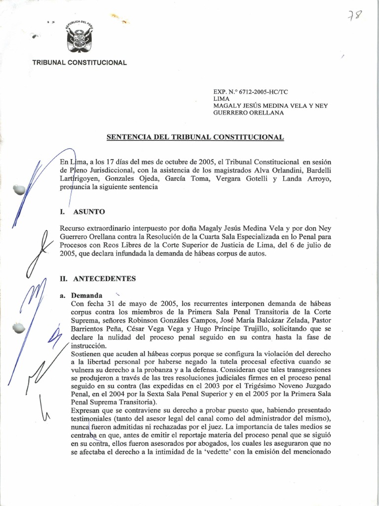 Sentencias Del Tribunal Constitucional Peruano | PDF | Habeas corpus ...