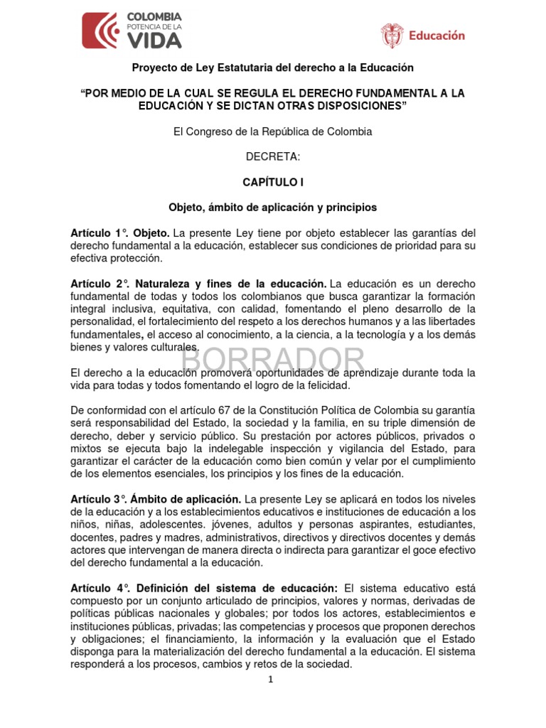 Ley Estatutaria del Derecho a la Educación | PDF | Educación de la ...