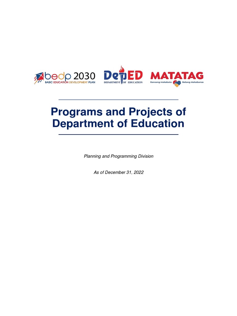 DepEd Programs and Projects Overview 2022 | PDF | Teachers | Vocational ...