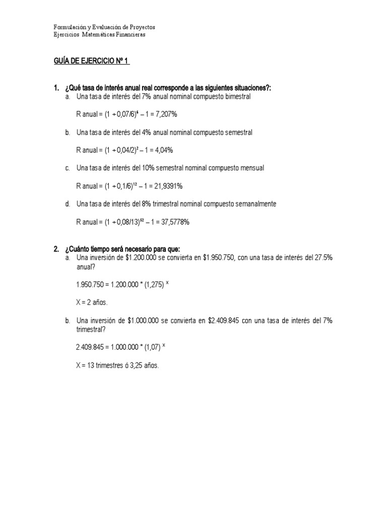 Ejercicios de Matemáticas Financieras | PDF | Finanzas Matemáticas | Dinero