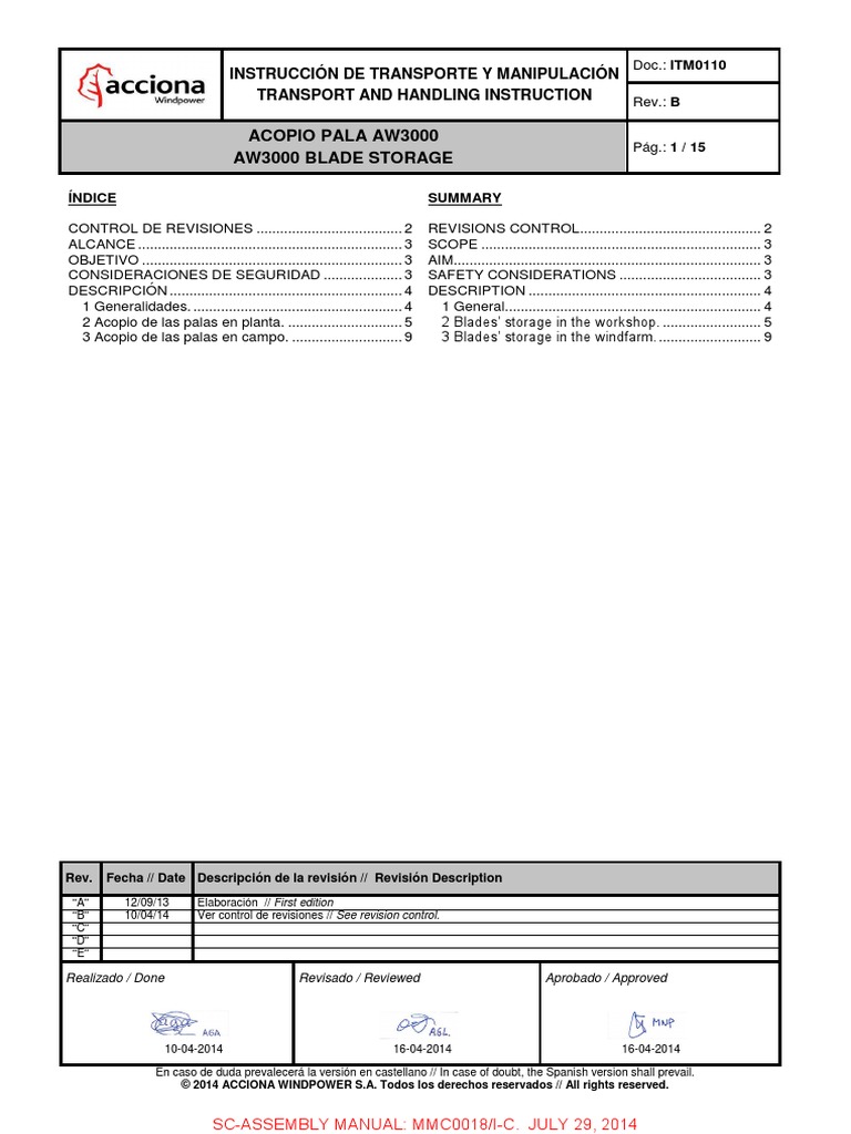 Instrucciones de Acopio Palas AW3000 | PDF | Procesos industriales