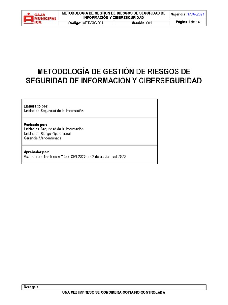 METSIC001 Metodología de Gestión de Riesgos de Seguridad de