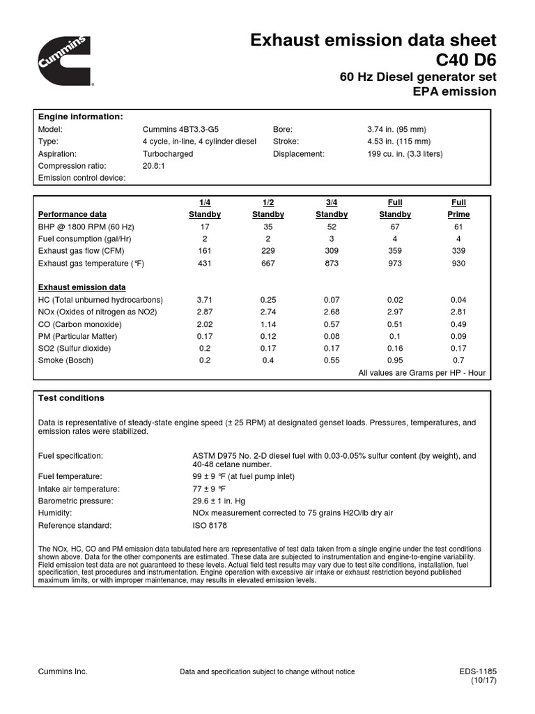 Exhaust emission data sheet C40 PDF Exhaust Gas Diesel Engine