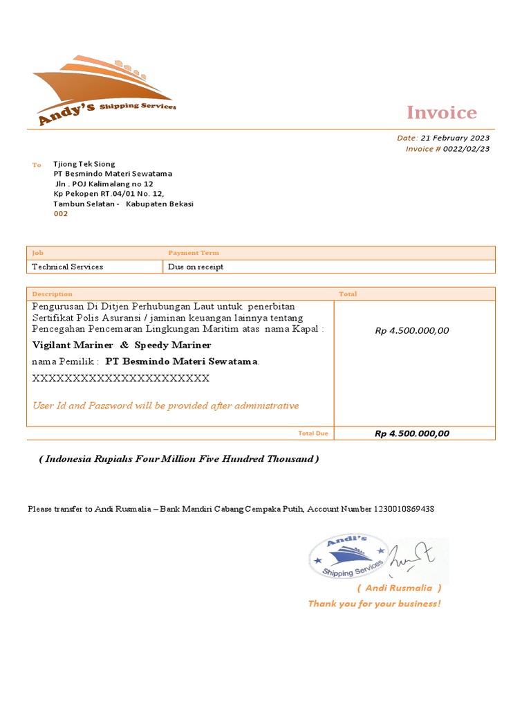 Invoice for Technical Services - Feb 2023 | PDF