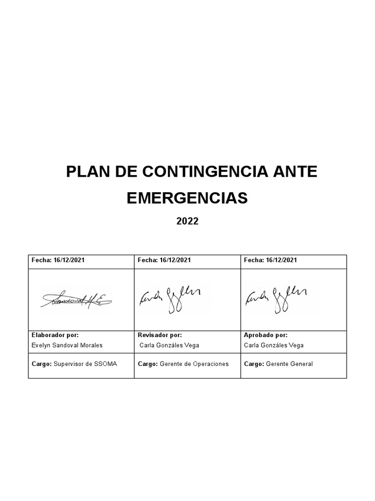 Plan de Contingencia para Emergencias | PDF | Primeros auxilios ...