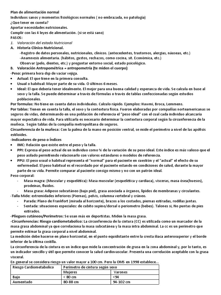 Valoración y Plan de Alimentación Nutricional | PDF | Nutrición | Dieta ...