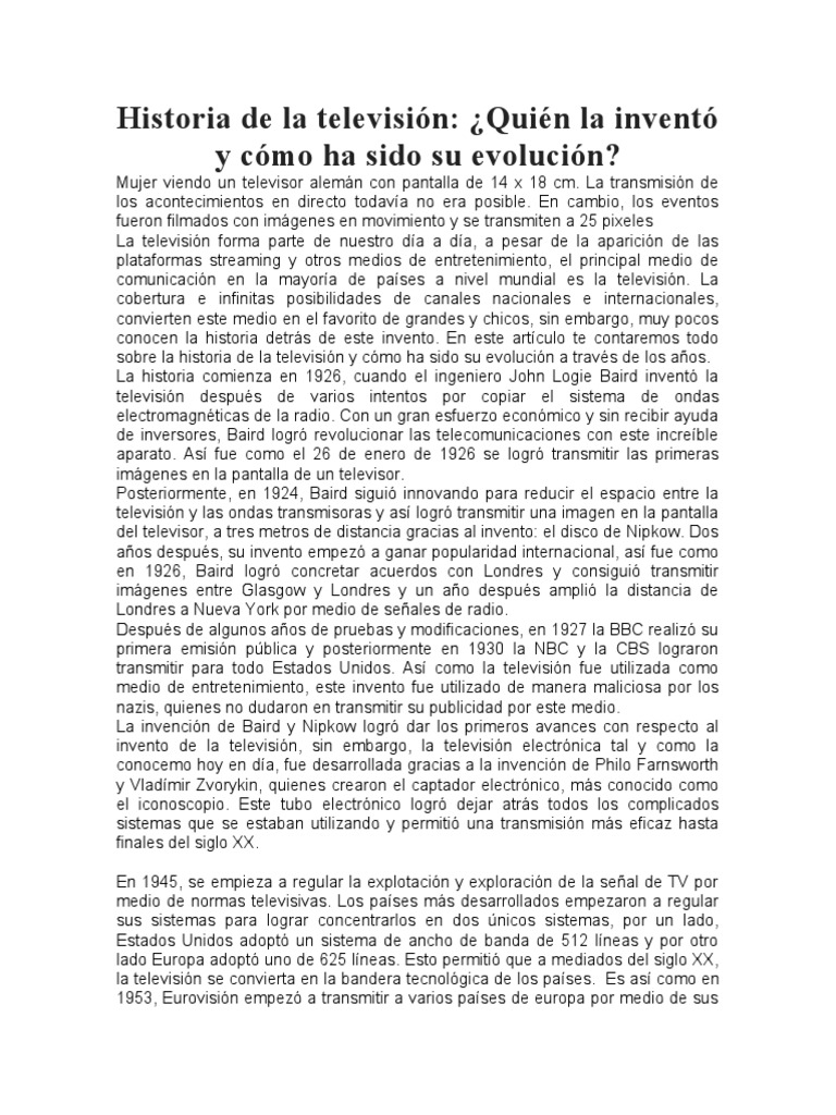 Historia de la Televisión y su Evolución | PDF | Televisión | Radio