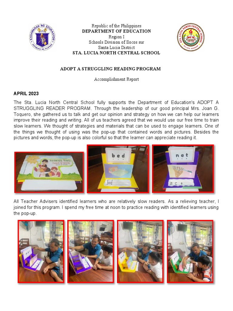 Accomplishment Report On Adopt A Reader Program | PDF | Learning ...