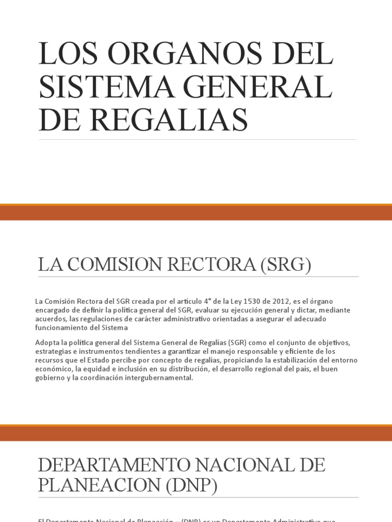 Los Organos Del Sistema General de Regalias Diapositivas | PDF | Economias