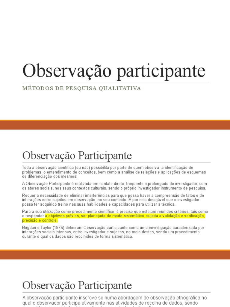 Metodologia da Observação Participante | PDF | Etnografia | Comportamento