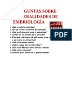 Preguntas de Generalidades de Embriología