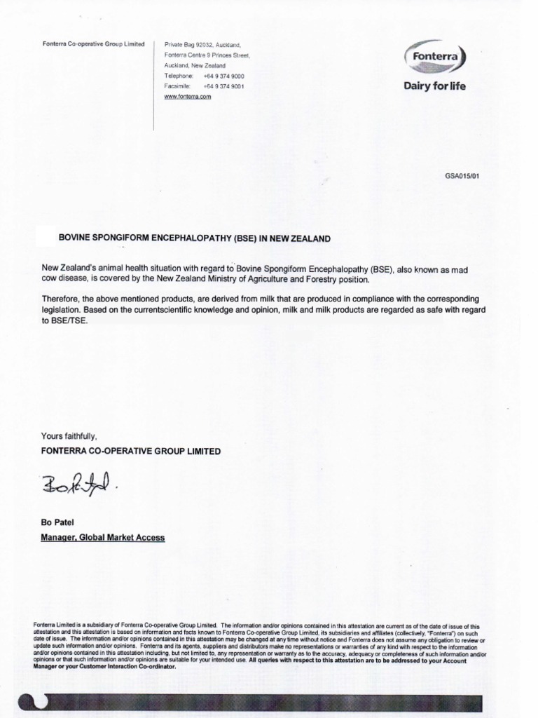 Whole Milk BSE TSE | PDF