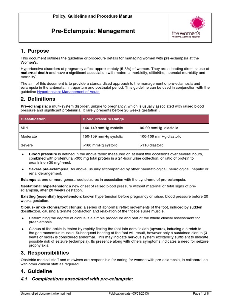 Pre-Eclampsia Management Guidelines | PDF | Hypertension | Health Care