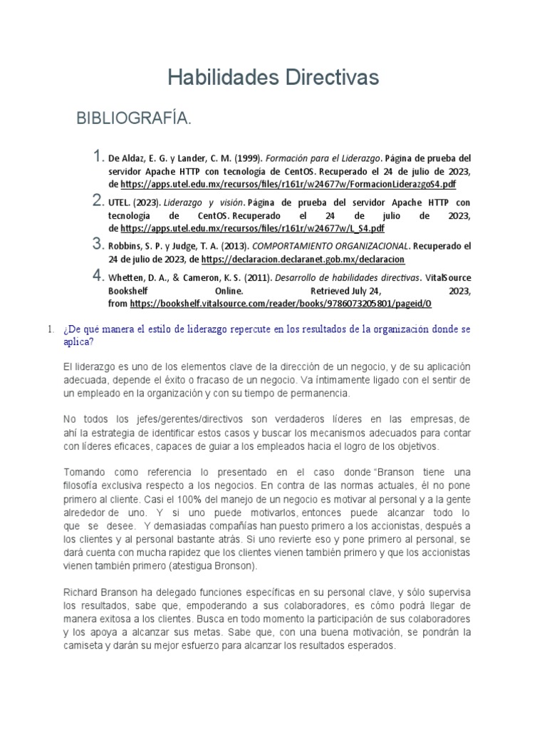 Habilidades Directivas y Liderazgo Efectivo | PDF | Liderazgo | Sicología