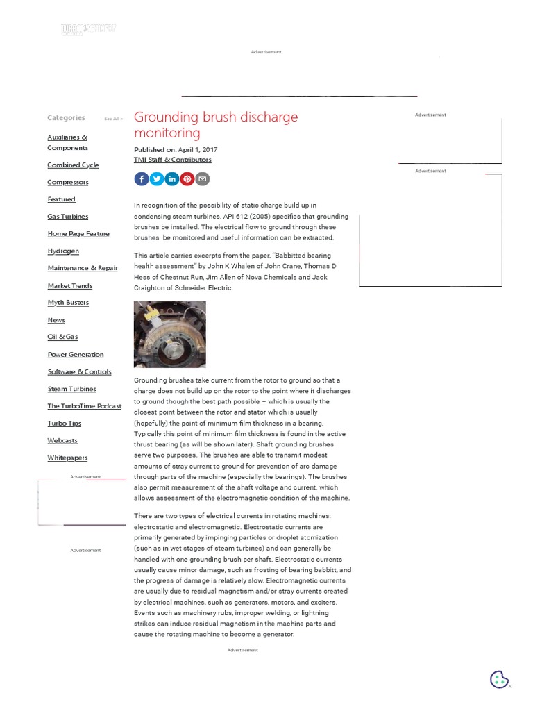 Grounding brush discharge monitoring PDF Electric Generator