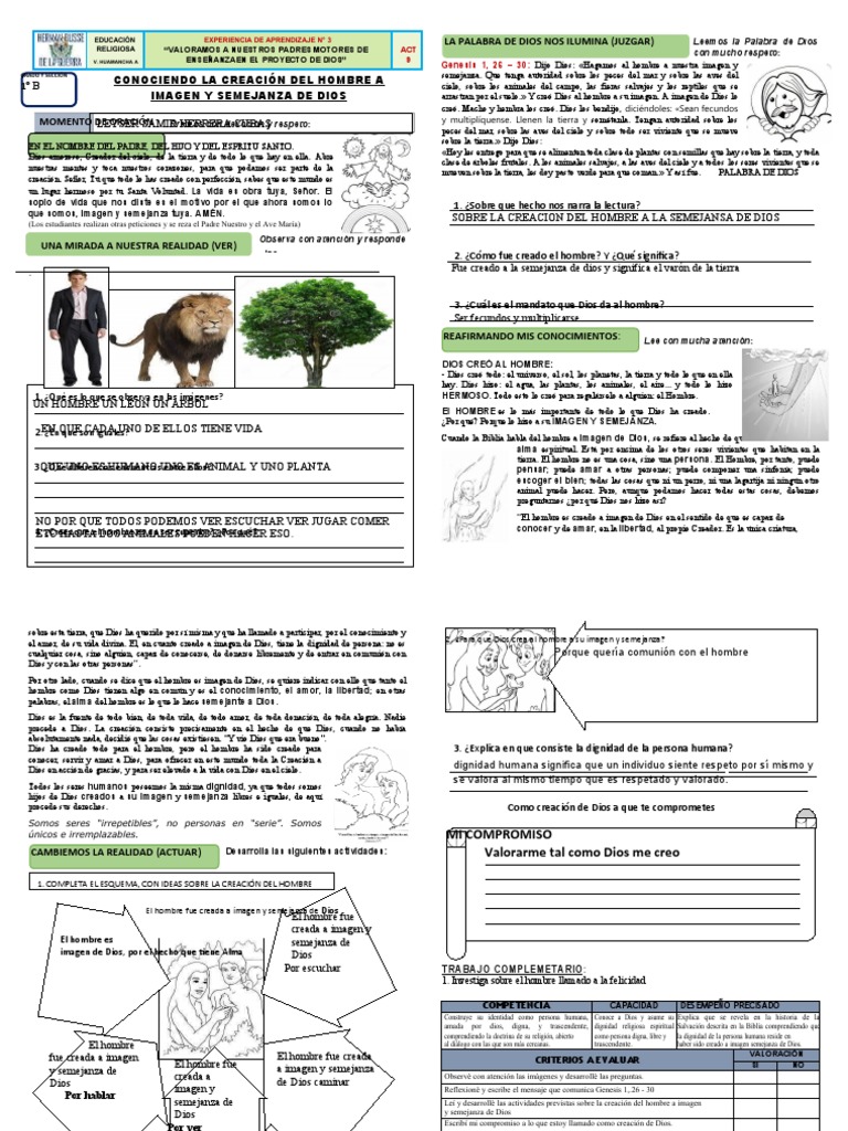 Act 9 El Hombre Creado A Imagen y Semejanza de Dios 2023 - 1° | PDF