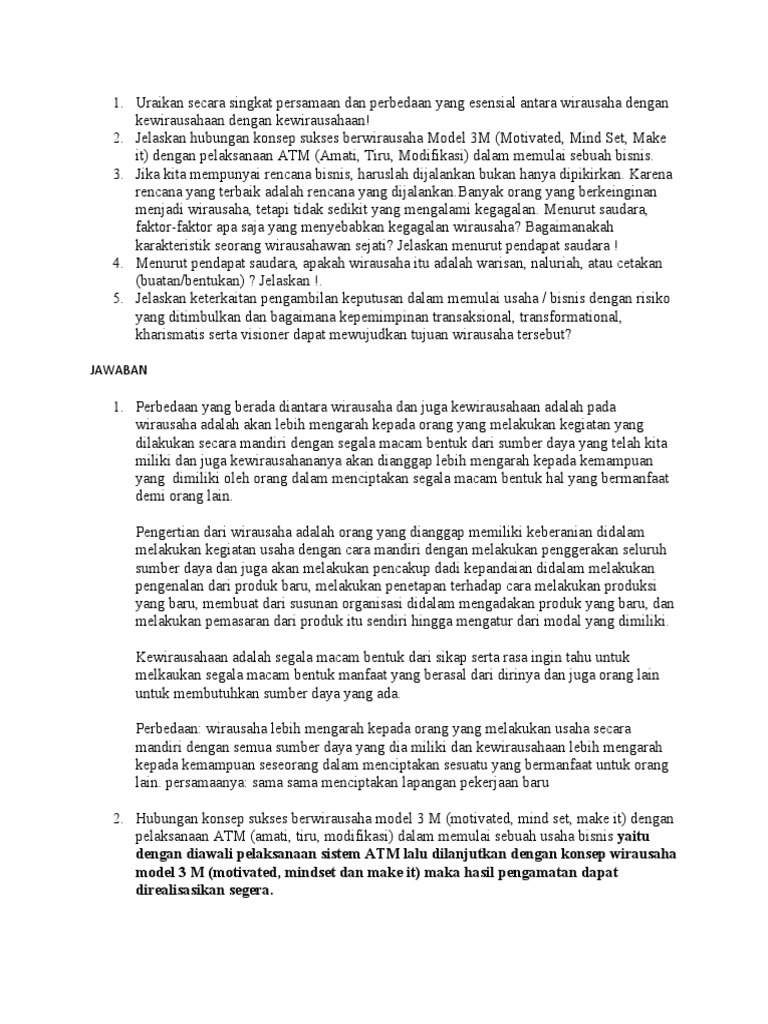 Uraikan Secara Singkat Persamaan Dan Perbedaan Yang Esensial Antara