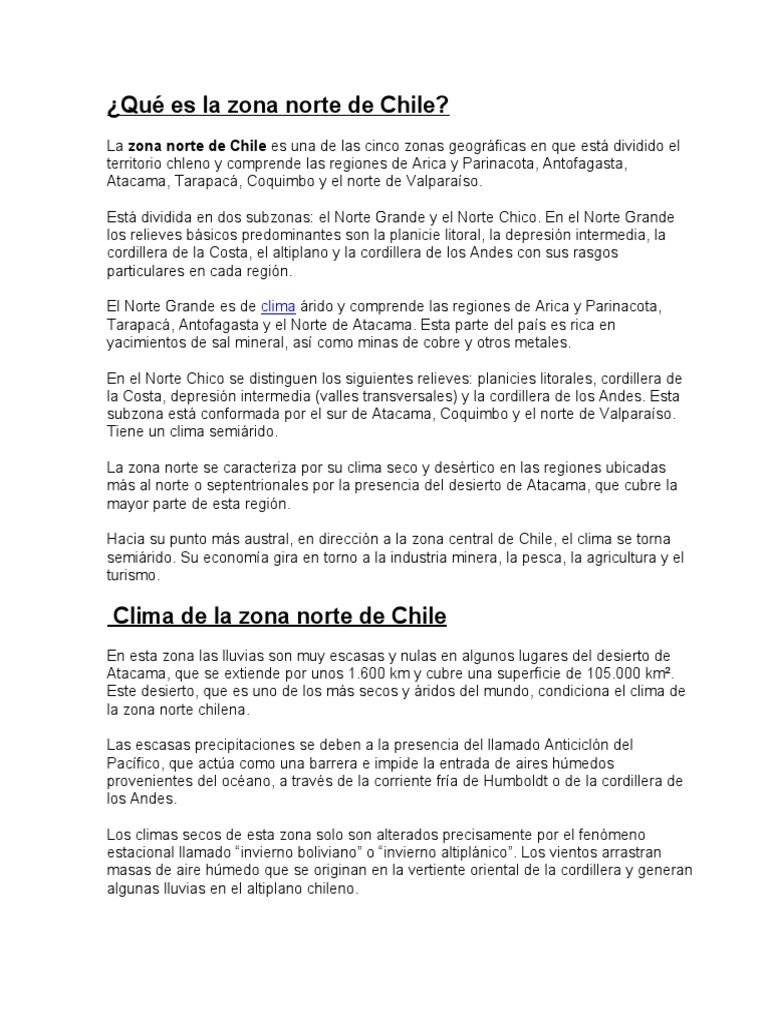 Qué Es La Zona Norte de Chile | PDF | Chile | Andes