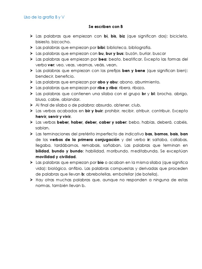Reglas de Uso de B y V | PDF | Verbo | Mecánica del lenguaje