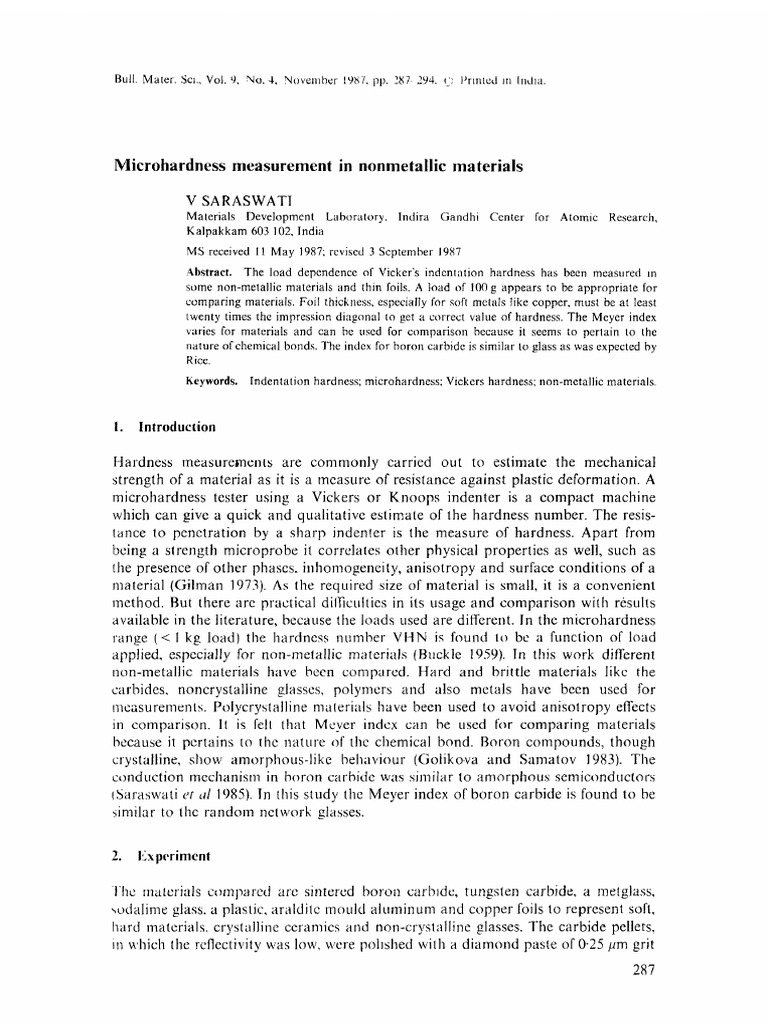Micro Hardness Testing On Non-Metallic Materials | PDF