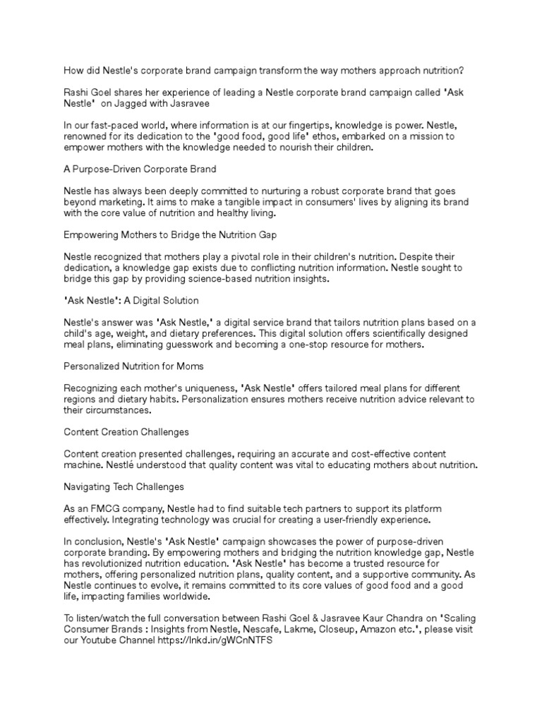 Ask Nestle - Corporate Campaign | PDF | Career & Growth