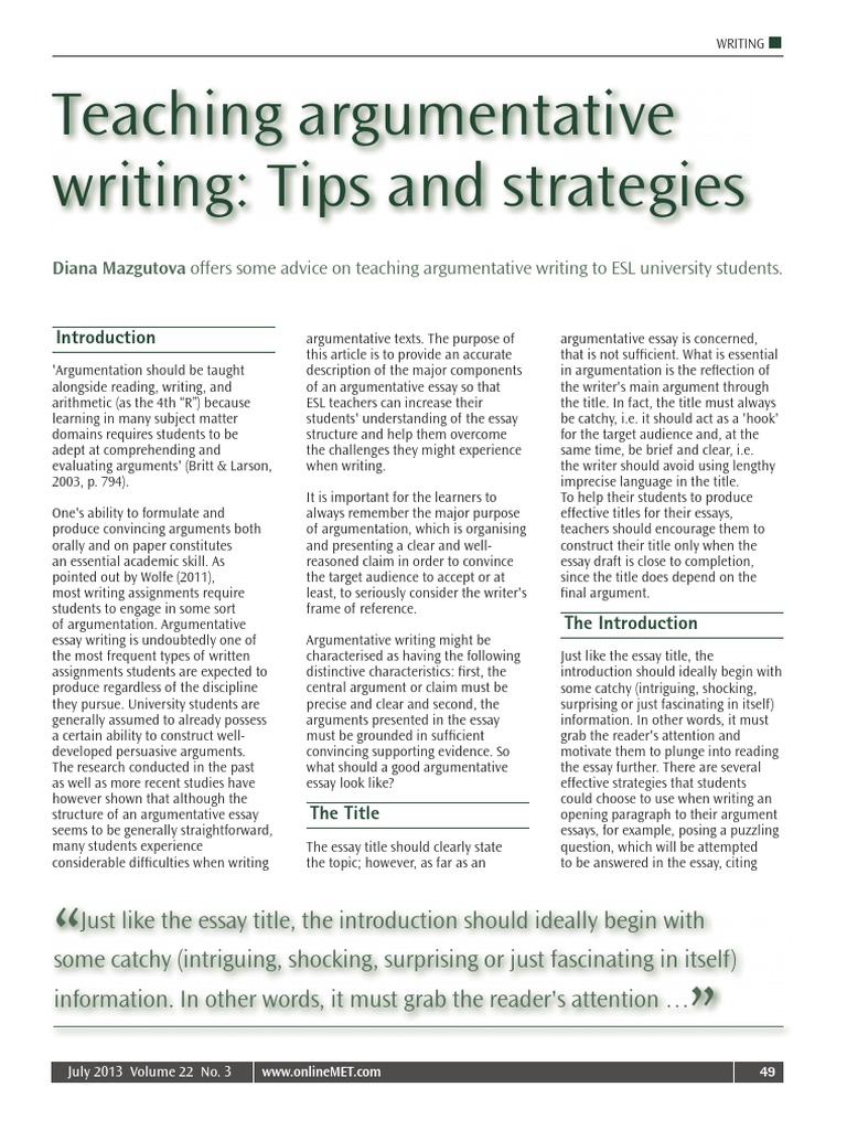 Teaching Argumentative Writing Strategies | PDF | Essays | Evidence