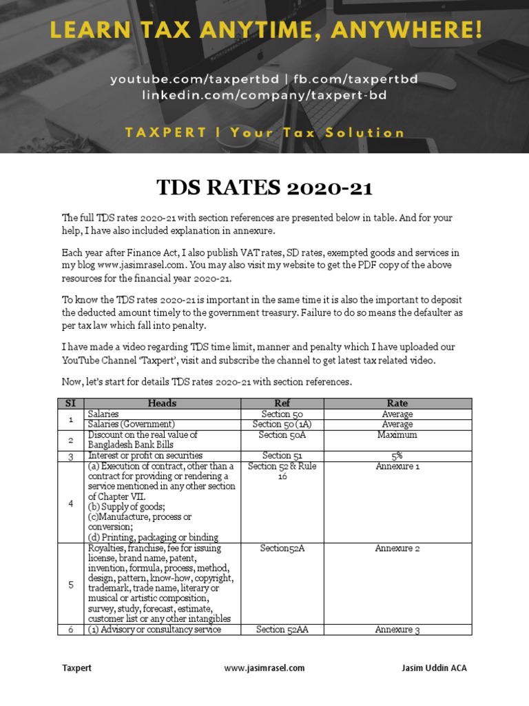 2020-21_TDS_Rates_2020_21_Taxpert | PDF | Taxes | Discounting