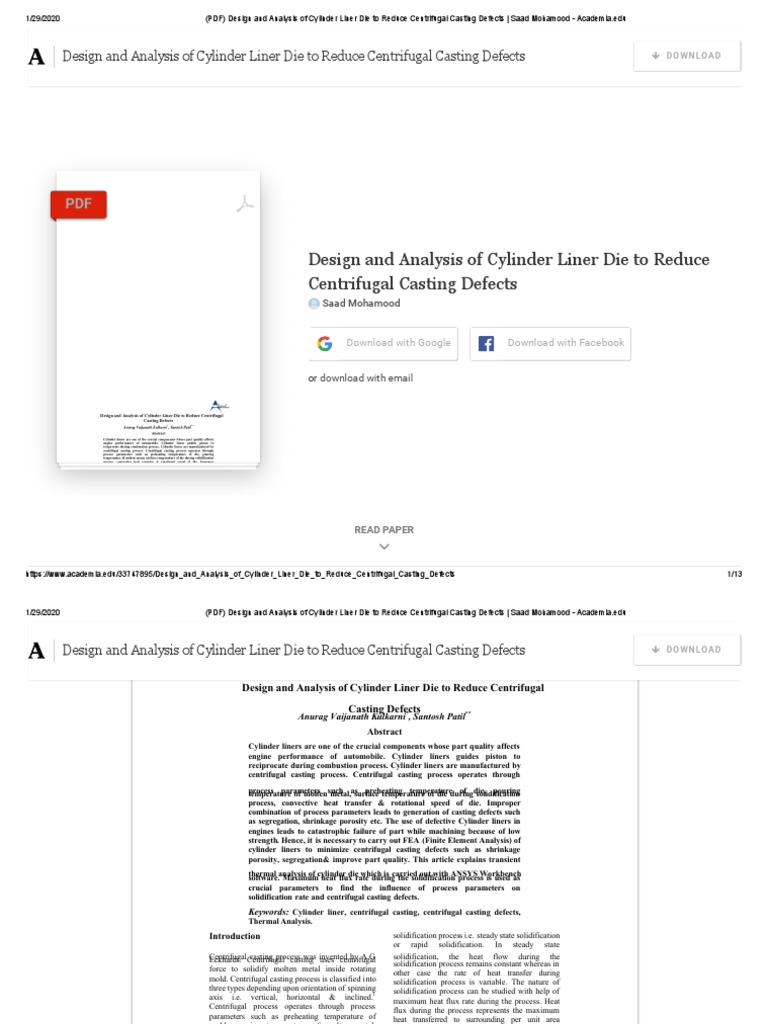 (PDF) Design and Analysis of Cylinder Liner Die to Reduce Centrifugal
