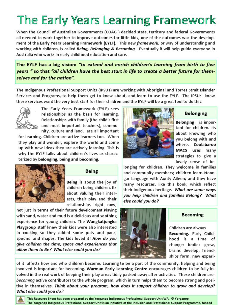 Early Years Learning Framework Resource | PDF | Indigenous Australians ...